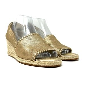 Jack Rogers Palmer Metallic Gold Open Toe Espadrille Wedge Sandals Size 8.5